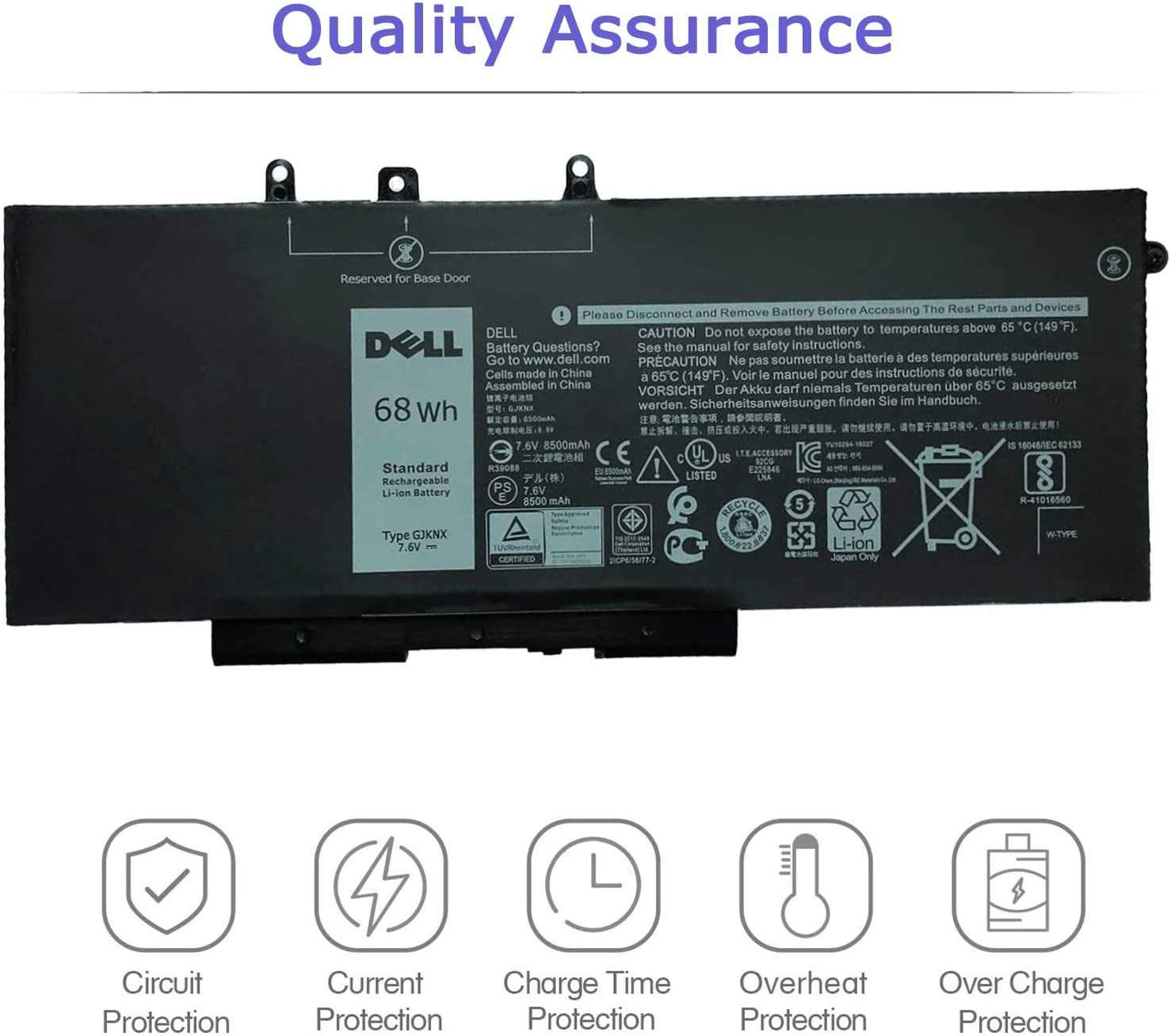 DELL GJKNX Battery for Dell Latitude 5280 5288 5480 5488 5490 5495 5580 5590 5591 E5280 E5288 E5480 E5488 E5580 E5590 E5591 Precision 15 3520 3530 Series GD1JP DY9NT 5YHR4 451-BBZG 7.6V 68Wh 4-Cell