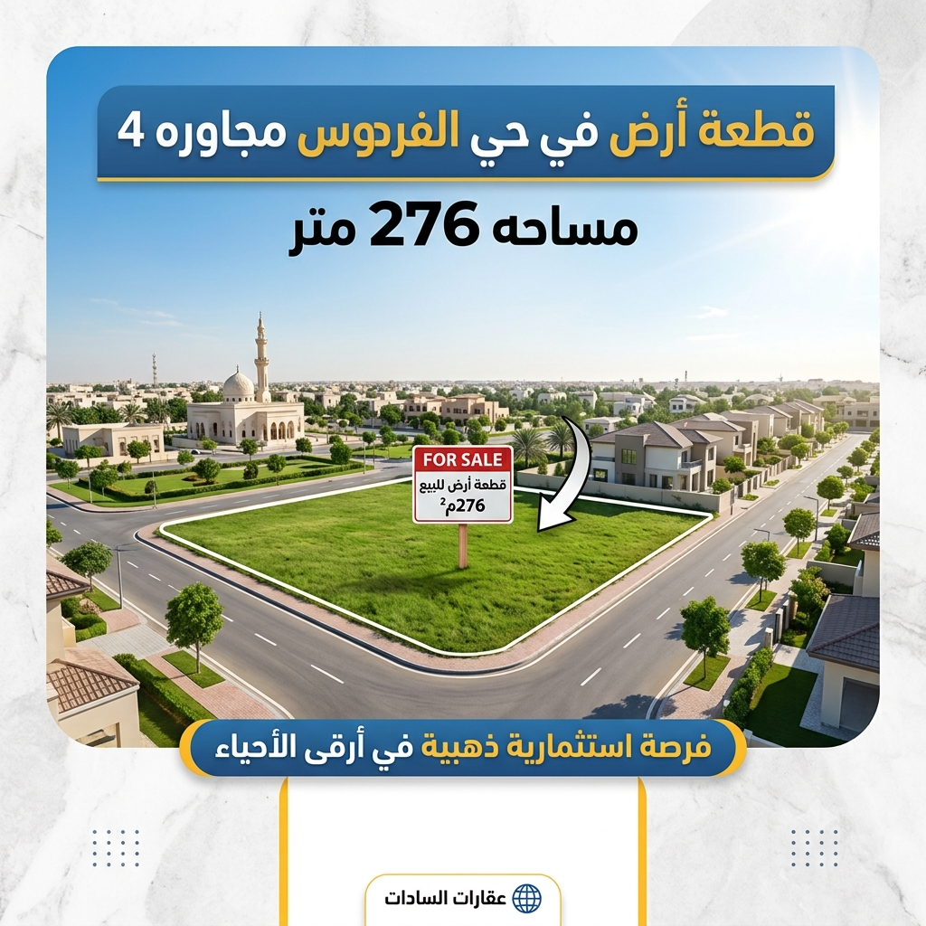 قطعه ارض في حي الفردوس مجاوره 4 مساحه 276 متر شقق للبيع في مدينة السادات أراضي للبيع في مدينة السادات شقق للإيجار في مدينة عقارات للبيع في مدينة السادات المنوفية
